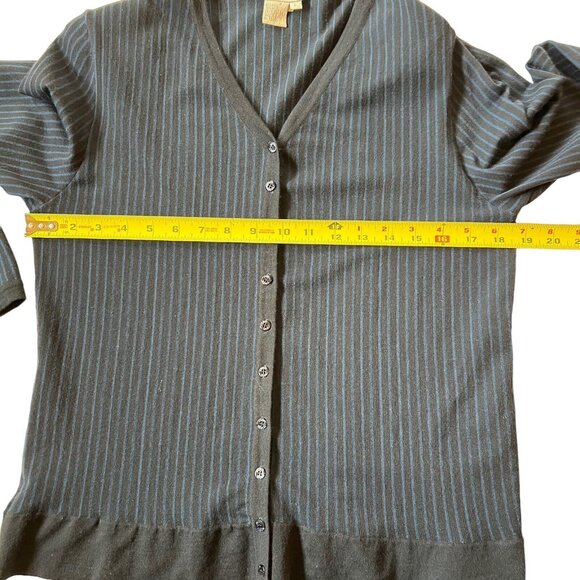 Worth Womens Wool Blend Cardigan Sweater Stripped Blue Black Sz L Lightweight - Picture 11 of 12
